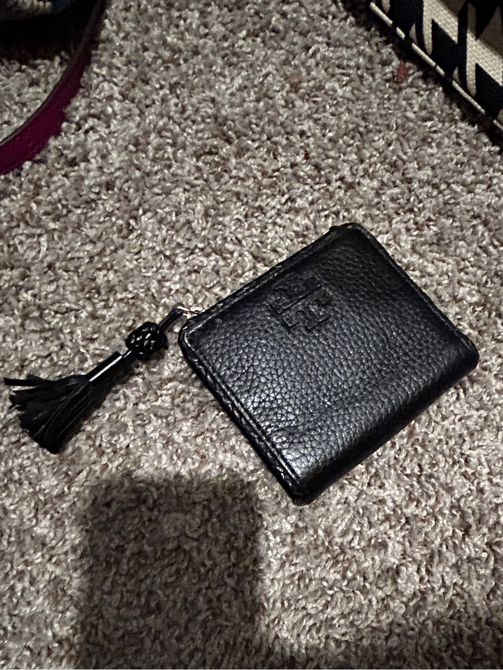 Black Leather Tassel Zip Card Wallet - Unbranded